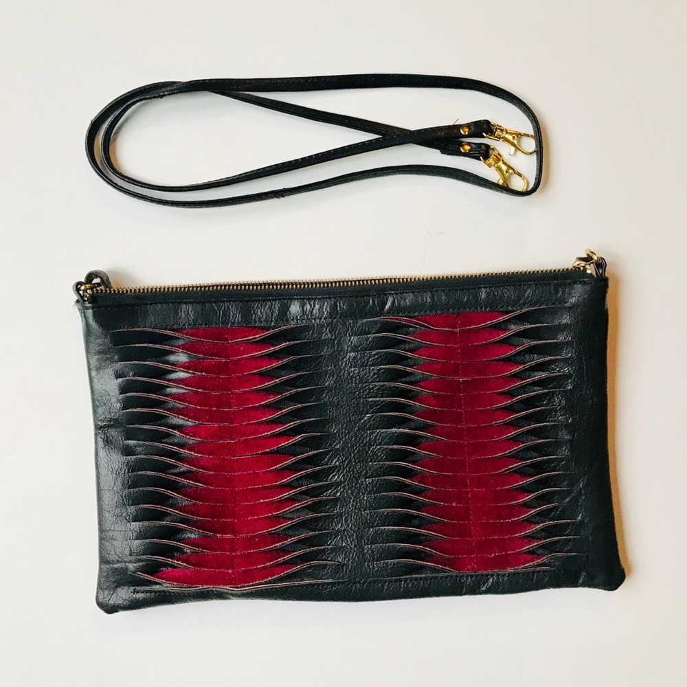 Topshop Black Leather Clutch with Red Inset Detail